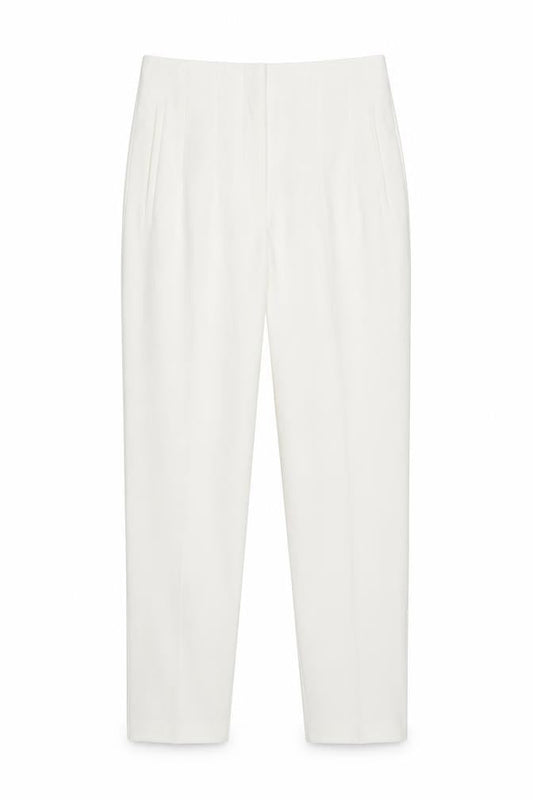 Zara Women White Size S High Rise Tapered Dress Trousers
