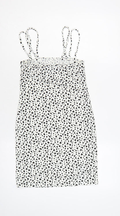Missguided Women White Animal Print Strappy Bodycon Mini Dress UK 8