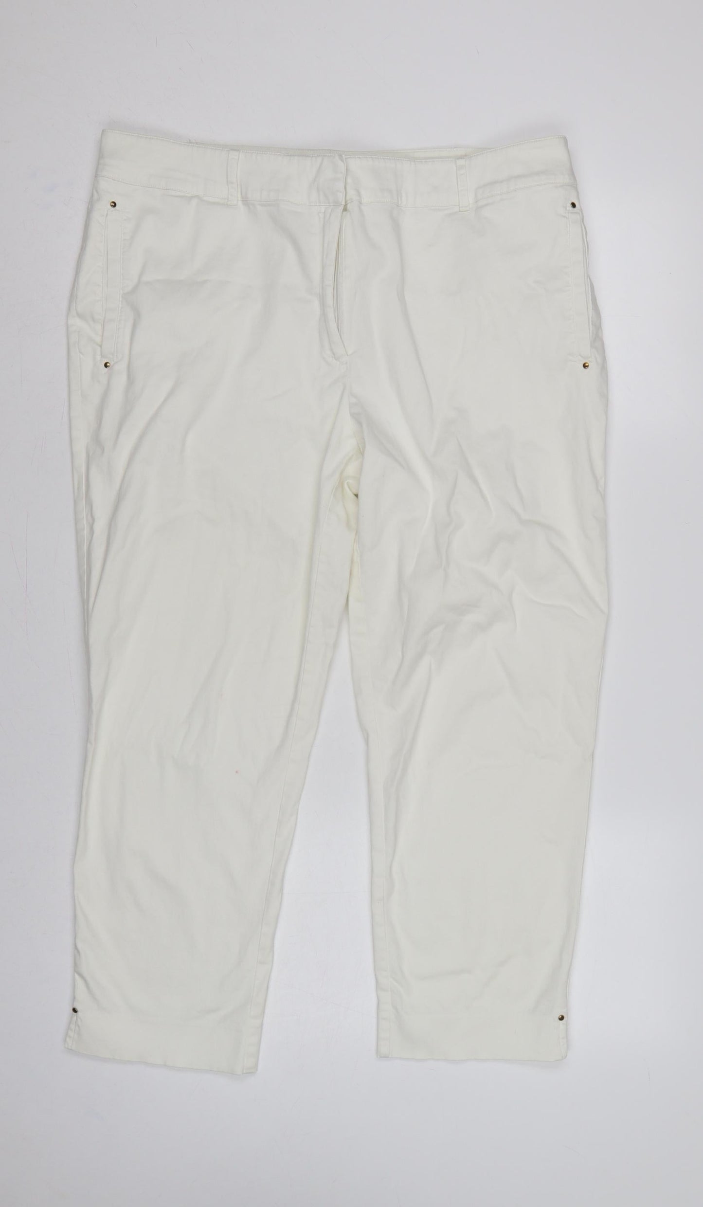 M&S Portfolio Women Ivory UK 18 Cotton Tapered Trousers