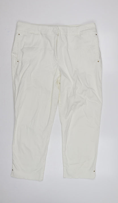 M&S Portfolio Women Ivory UK 18 Cotton Tapered Trousers