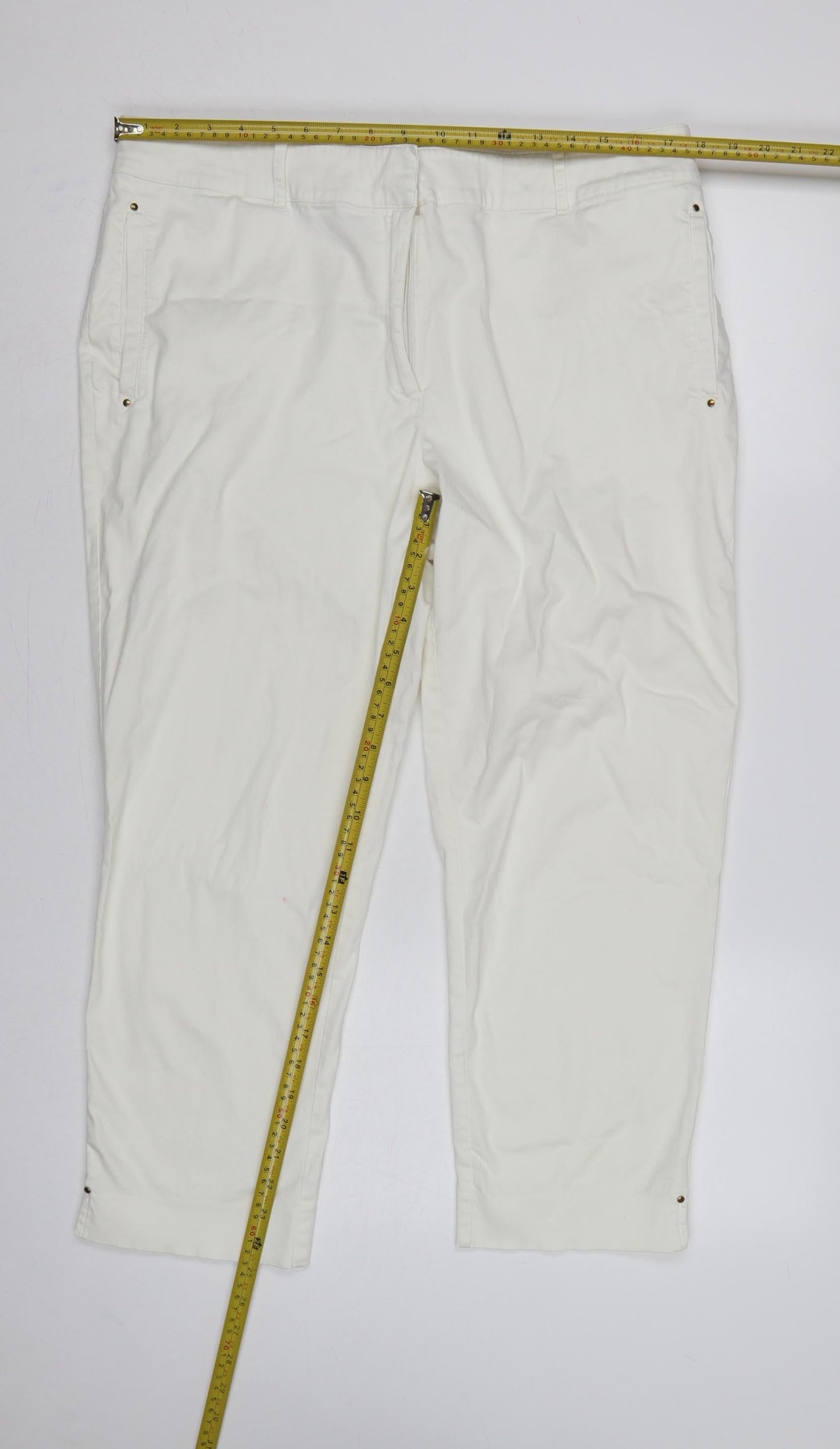 M&S Portfolio Women Ivory UK 18 Cotton Tapered Trousers
