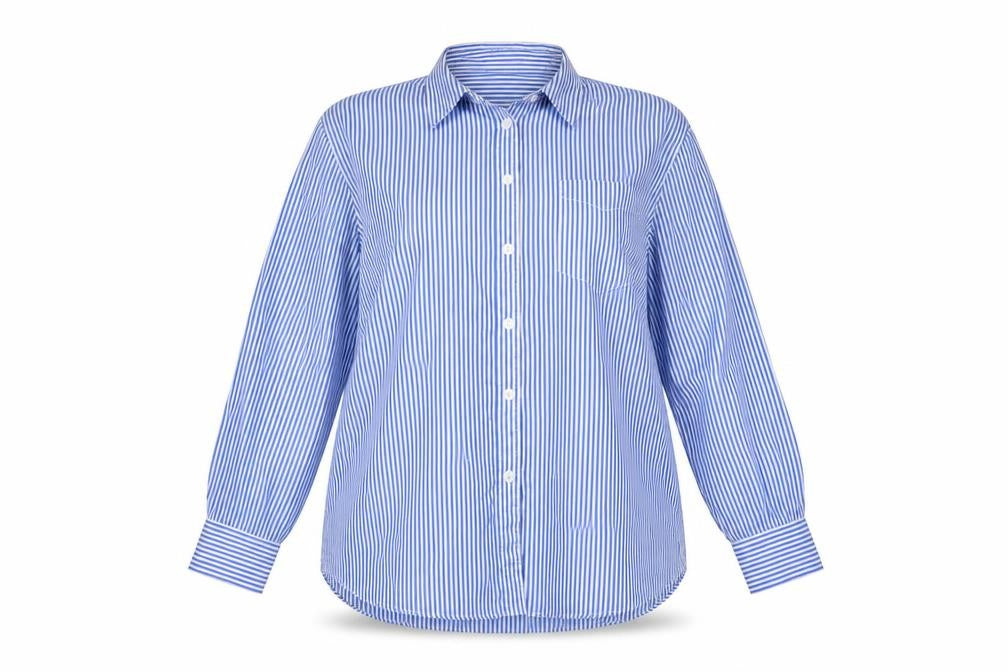 Marks & Spencer Women Blue White Stripe UK 18 Cotton Button-Up Shirt