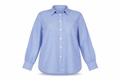 Marks & Spencer Women Blue White Stripe UK 18 Cotton Button-Up Shirt