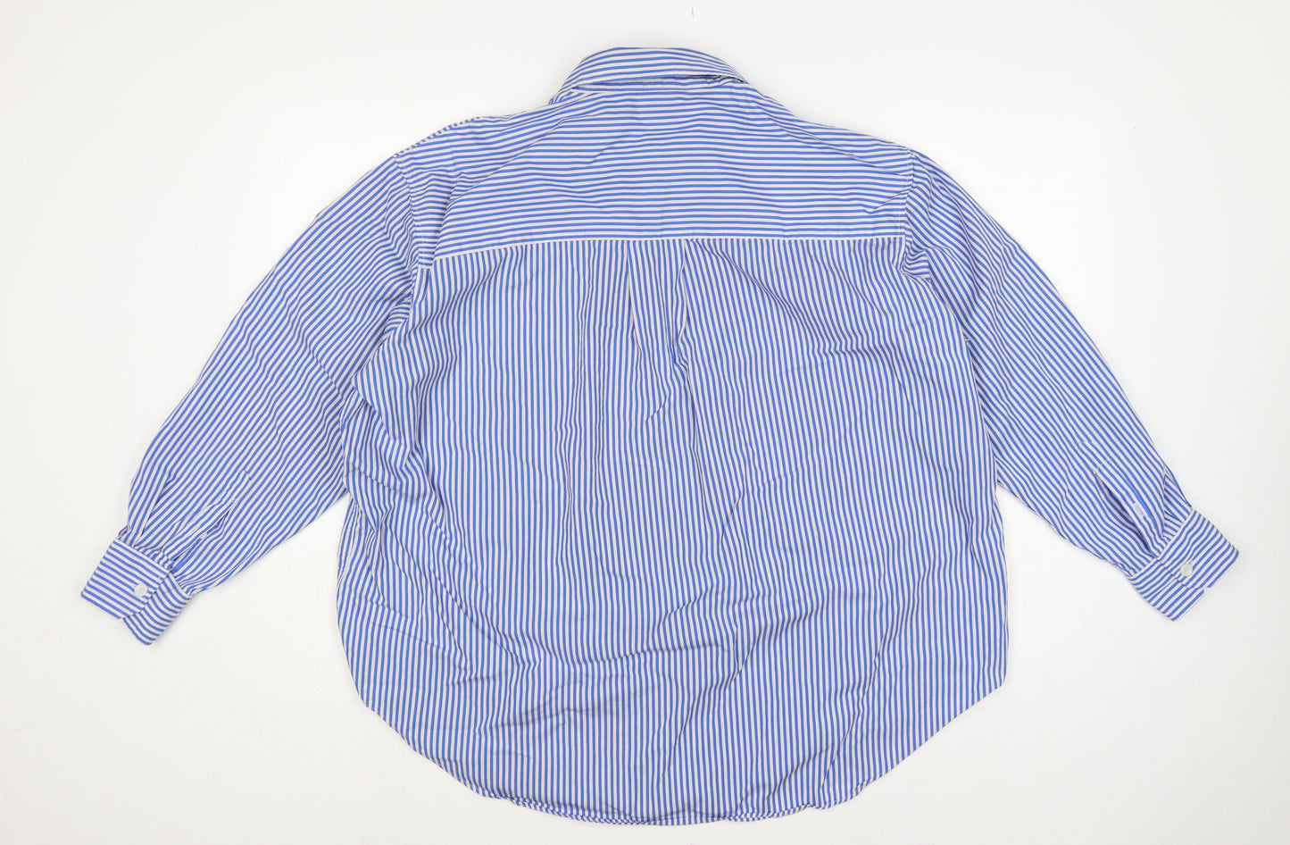 Marks & Spencer Women Blue White Stripe UK 18 Cotton Button-Up Shirt