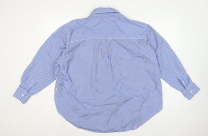 Marks & Spencer Women Blue White Stripe UK 18 Cotton Button-Up Shirt
