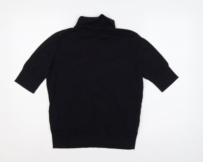 COS Women Black M Silk Cotton Collared Short Sleeve Henley Jumper