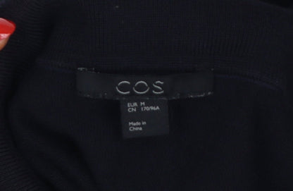 COS Women Black M Silk Cotton Collared Short Sleeve Henley Jumper