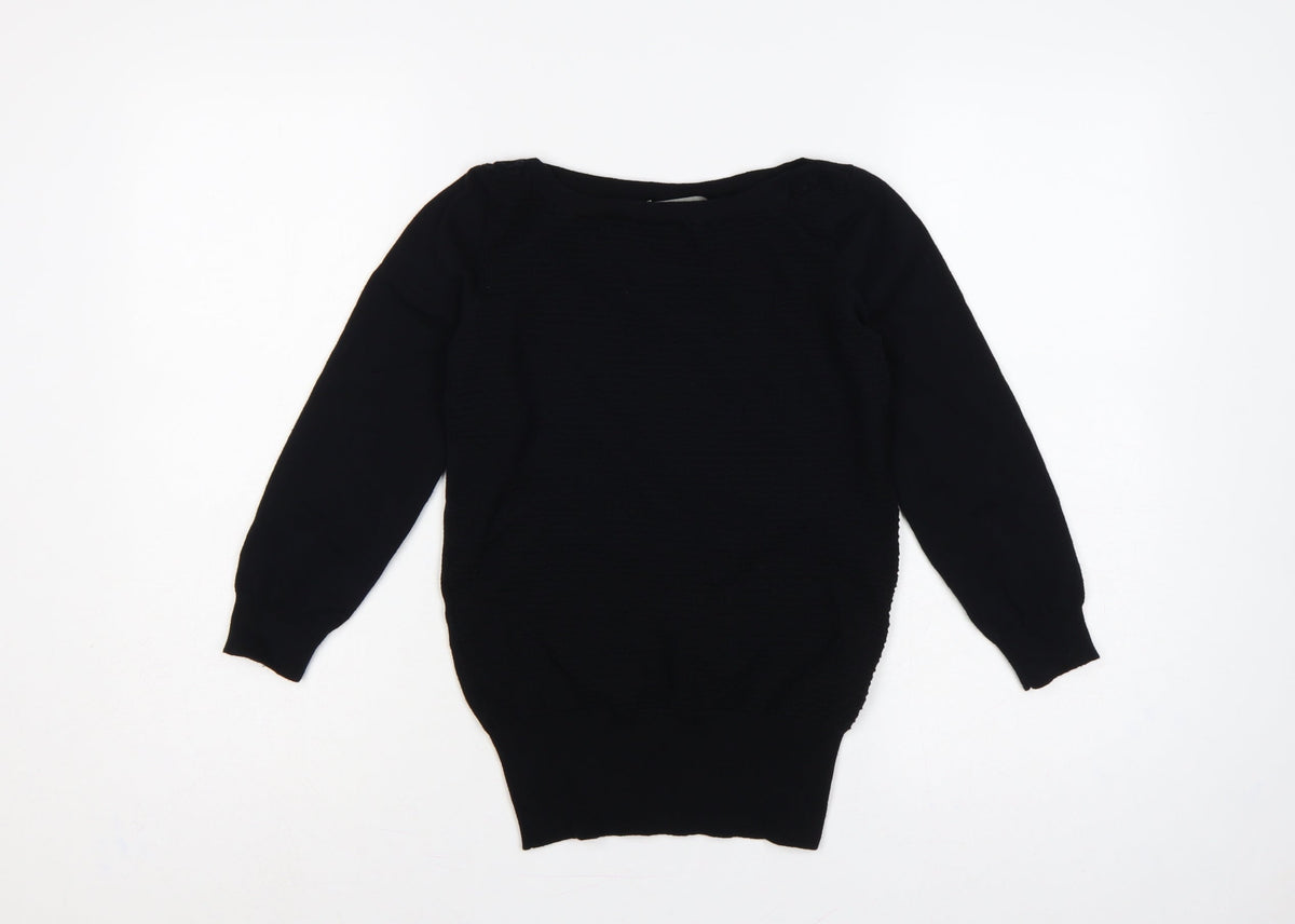 Oasis Women Black XS Boat Neck Balloon Sleeve Knit Jumper