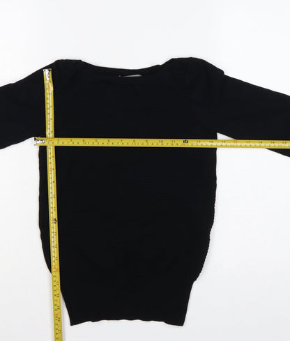 Oasis Women Black XS Boat Neck Balloon Sleeve Knit Jumper