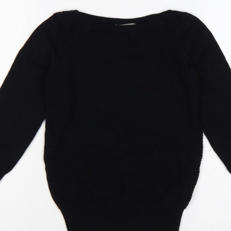 Oasis Women Black XS Boat Neck Balloon Sleeve Knit Jumper