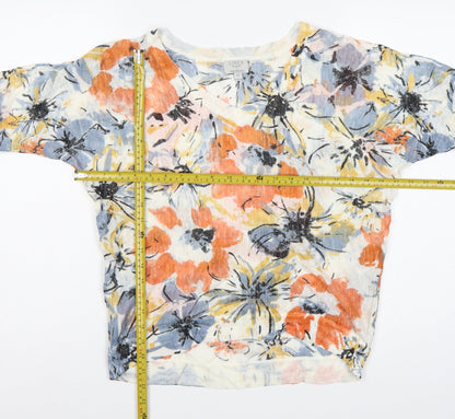 Monsoon Women Multicoloured M Linen Blend Floral Dolman Sleeve Top
