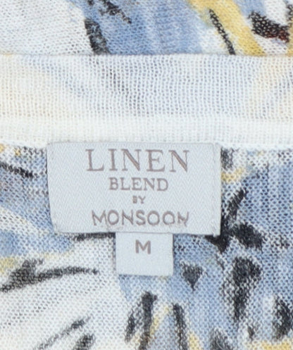 Monsoon Women Multicoloured M Linen Blend Floral Dolman Sleeve Top