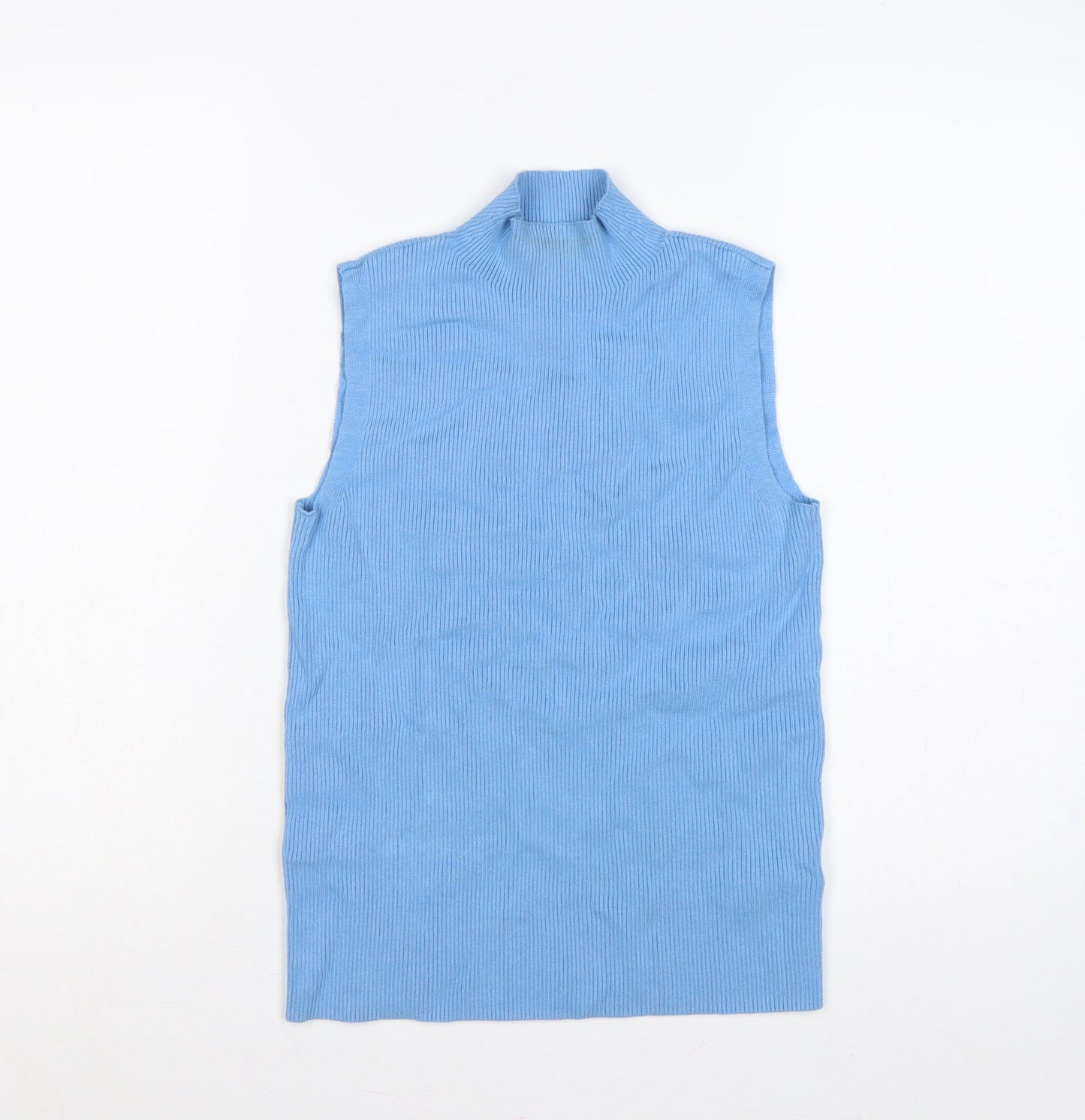 Marks & Spencer Women Blue UK 12 Ribbed Sleeveless Mock Neck Vest Jumper