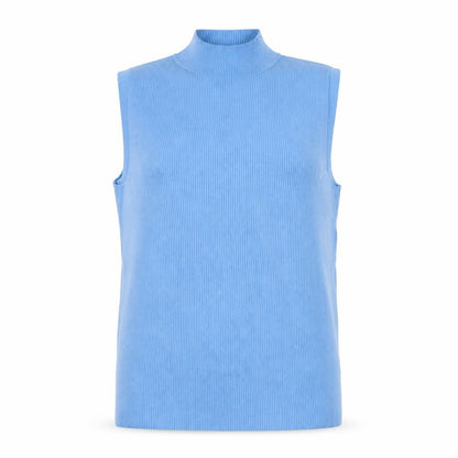 Marks & Spencer Women Blue UK 12 Ribbed Sleeveless Mock Neck Vest Jumper