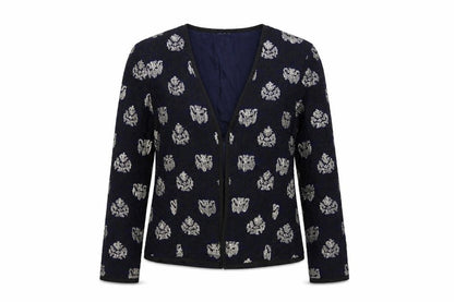 Isato Women’s Blue Floral Viscose Lined Open Front Jacket Size S