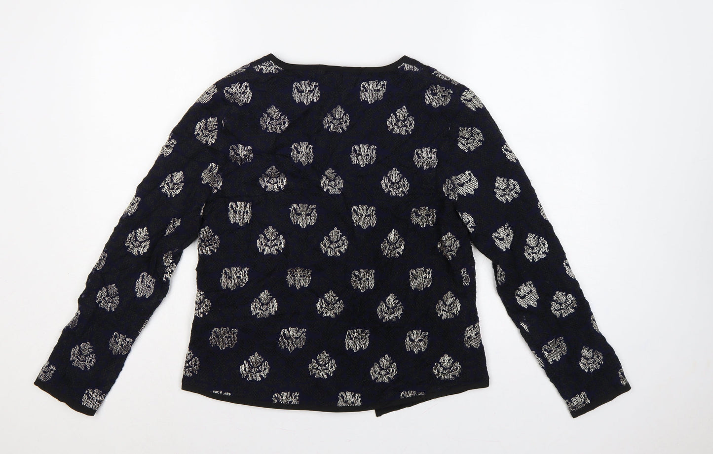 Isato Women’s Blue Floral Viscose Lined Open Front Jacket Size S