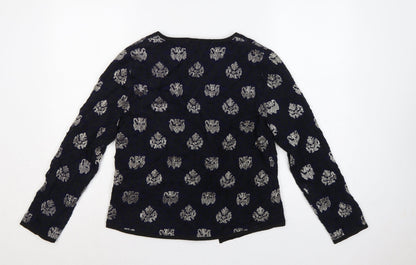 Isato Women’s Blue Floral Viscose Lined Open Front Jacket Size S