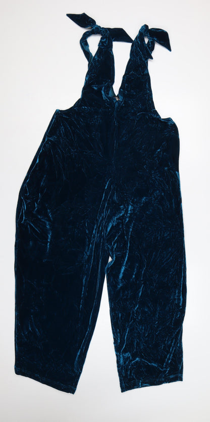 Megan Crook Women Blue S Velvet Halter Wide-Leg Jumpsuit
