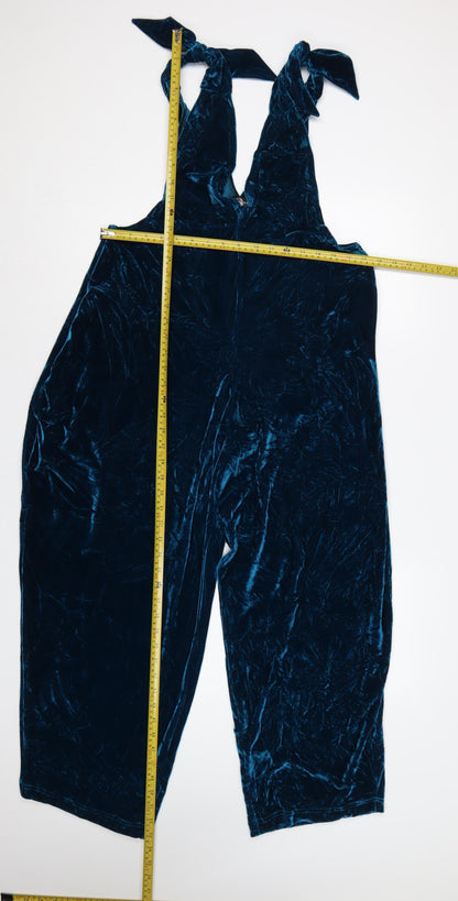 Megan Crook Women Blue S Velvet Halter Wide-Leg Jumpsuit