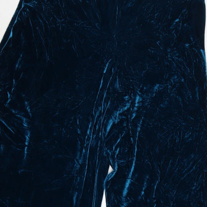 Megan Crook Women Blue S Velvet Halter Wide-Leg Jumpsuit