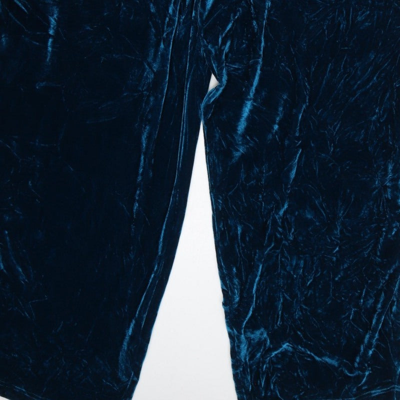 Megan Crook Women Blue S Velvet Halter Wide-Leg Jumpsuit