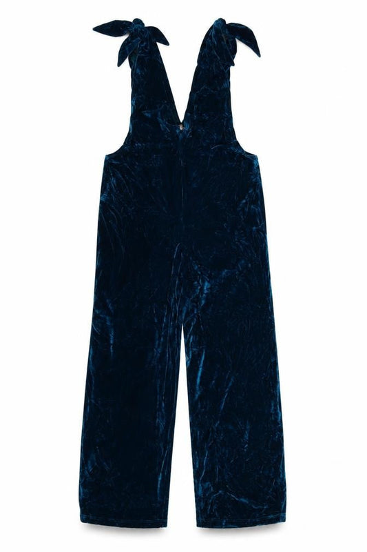 Megan Crook Women Blue S Velvet Halter Wide-Leg Jumpsuit