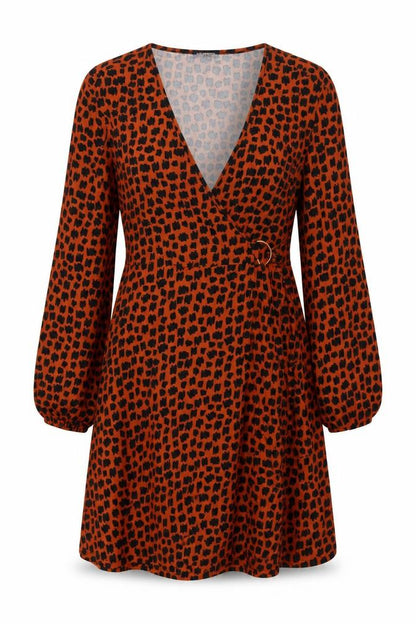 QED London Women Orange Animal Print Wrap Dress UK 14 Long Sleeve