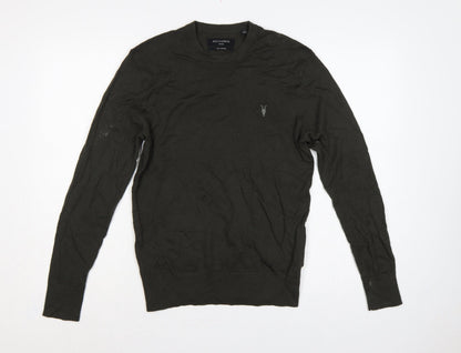 AllSaints Men’s Black Merino Wool Crew Neck Slim Pullover Jumper S