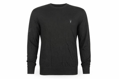 AllSaints Men’s Black Merino Wool Crew Neck Slim Pullover Jumper S