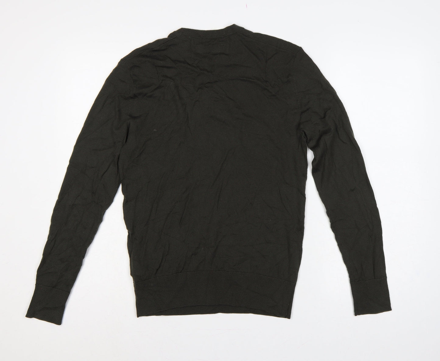 AllSaints Men’s Black Merino Wool Crew Neck Slim Pullover Jumper S