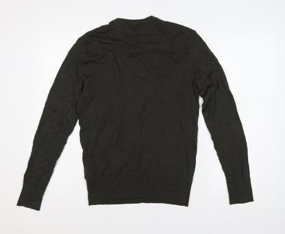 AllSaints Men’s Black Merino Wool Crew Neck Slim Pullover Jumper S