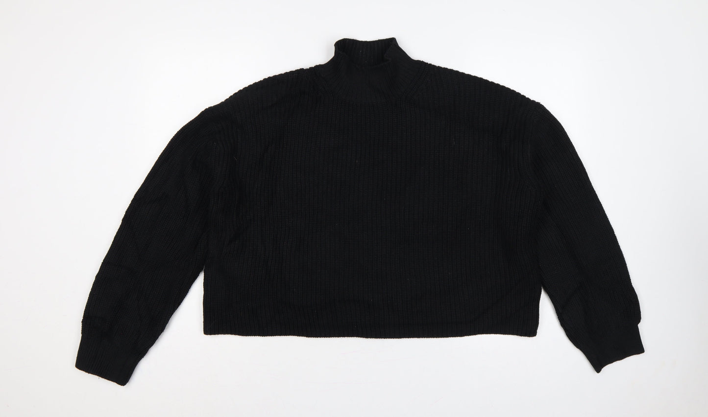 Weekday Women’s Black M High Neck Rib Knit Raglan Pullover Jumper