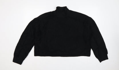 Weekday Women’s Black M High Neck Rib Knit Raglan Pullover Jumper