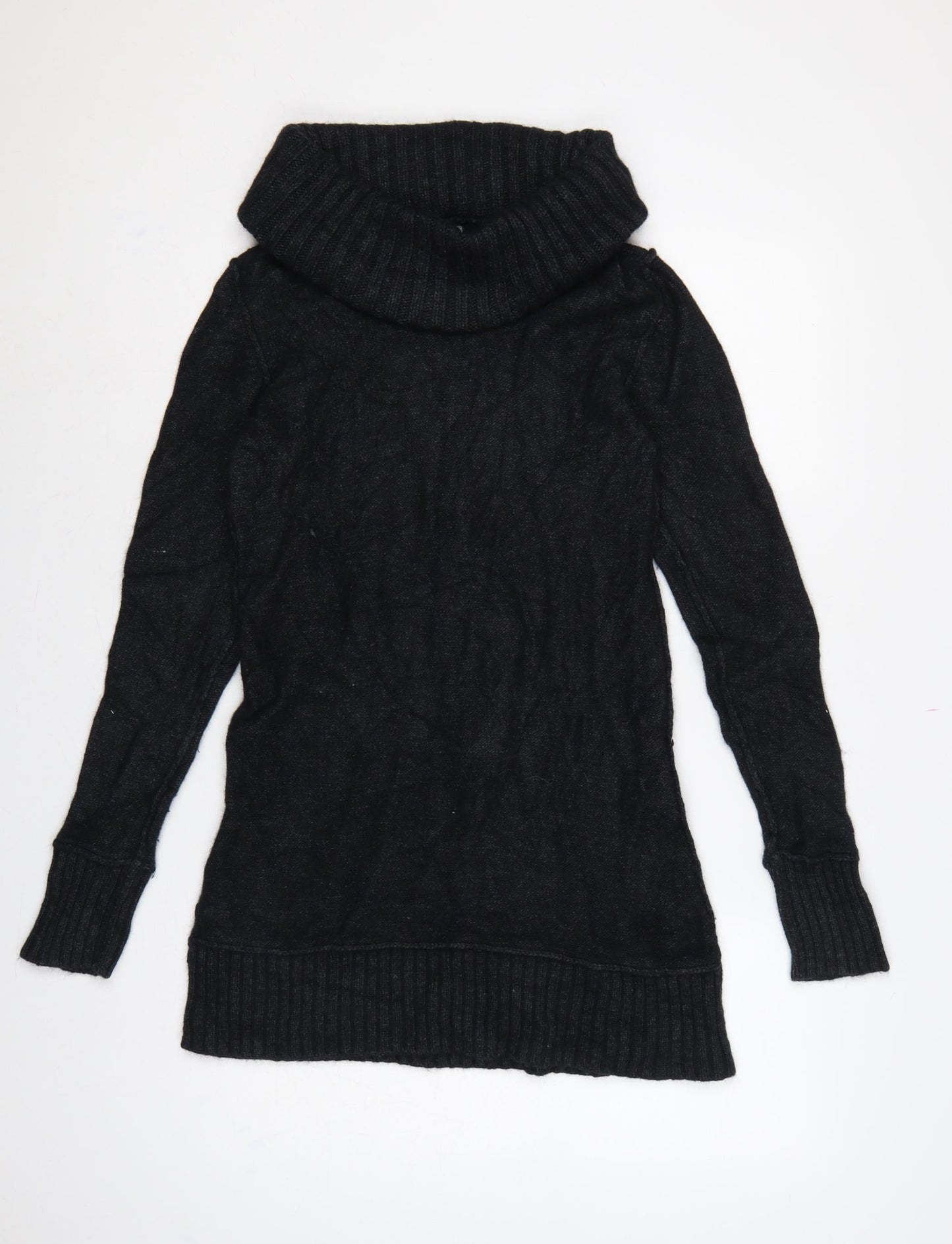Coercion Women’s Black UK 14 Roll Neck Cable Knit Tunic Jumper