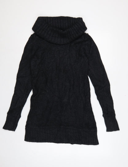 Coercion Women’s Black UK 14 Roll Neck Cable Knit Tunic Jumper