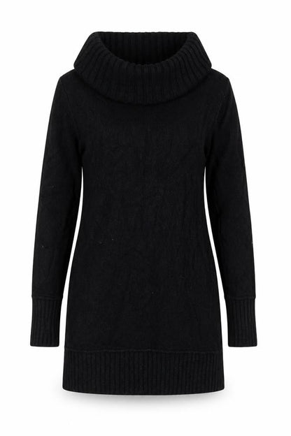 Coercion Women’s Black UK 14 Roll Neck Cable Knit Tunic Jumper