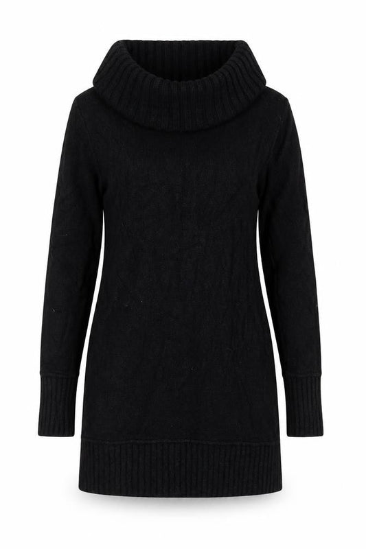 Coercion Women’s Black UK 14 Roll Neck Cable Knit Tunic Jumper