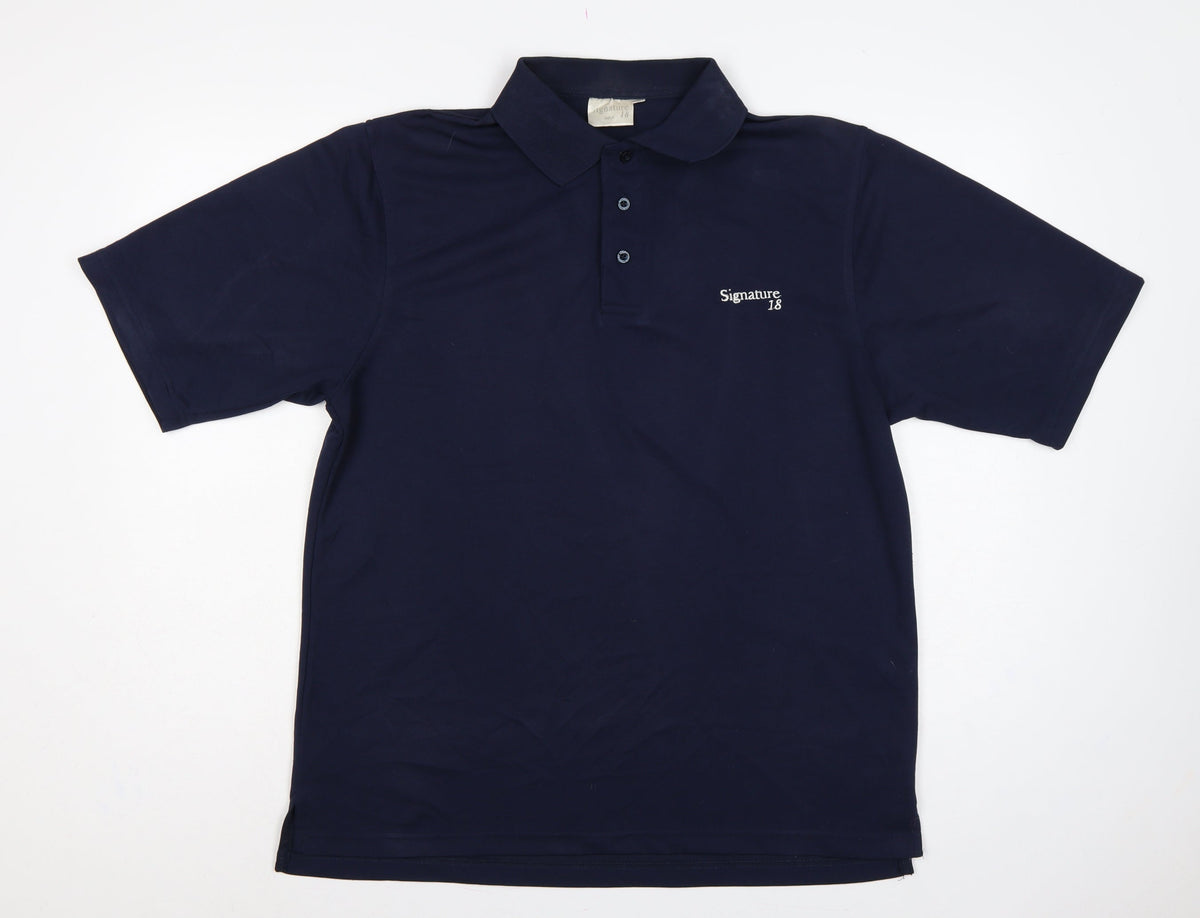 Signature Golf 18 Men's Blue M Short Sleeve Embroidered Logo Polo Shirt