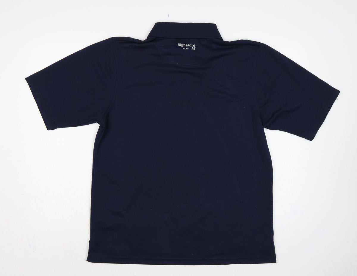 Signature Golf 18 Men's Blue M Short Sleeve Embroidered Logo Polo Shirt
