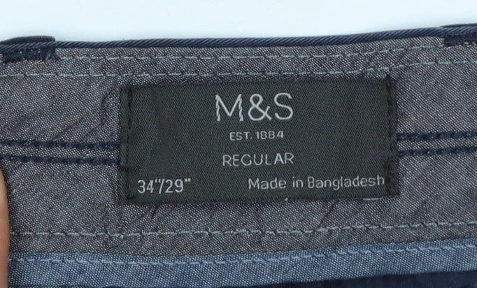 Marks and Spencer Men’s Blue Chino Trousers 34in 29in Regular Cotton