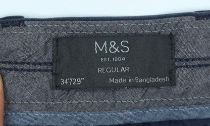 Marks and Spencer Men’s Blue Chino Trousers 34in 29in Regular Cotton