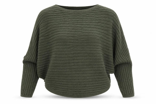 Apricot Women Green S Relaxed Dolman Sleeve Textured Knit Jumper