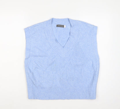 Mint Velvet Women Blue S Ribbed V-Neck Sleeveless Knit Jumper Vest