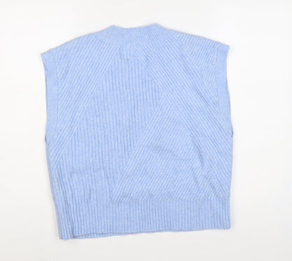 Mint Velvet Women Blue S Ribbed V-Neck Sleeveless Knit Jumper Vest