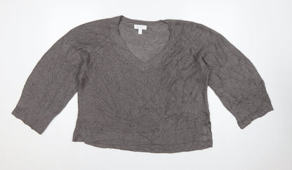 White Label The White Company Women Grey XL V-Neck Linen Knit Jumper