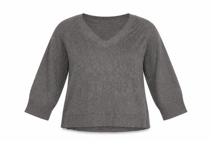 The White Company Women Grey XL V-Neck Linen Knit Jumper