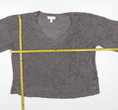 White Label The White Company Women Grey XL V-Neck Linen Knit Jumper