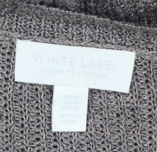 White Label The White Company Women Grey XL V-Neck Linen Knit Jumper