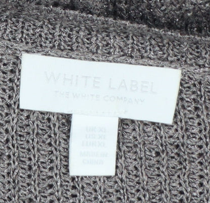 White Label The White Company Women Grey XL V-Neck Linen Knit Jumper