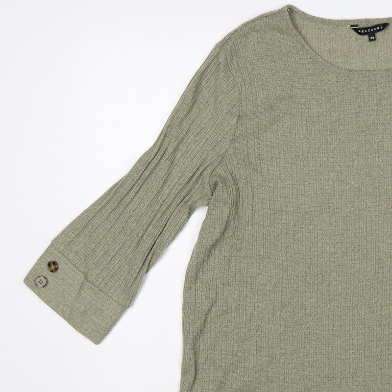 Peacocks Women Green Size 20 Knit Tunic Scoop Neck 3/4 Sleeve Top